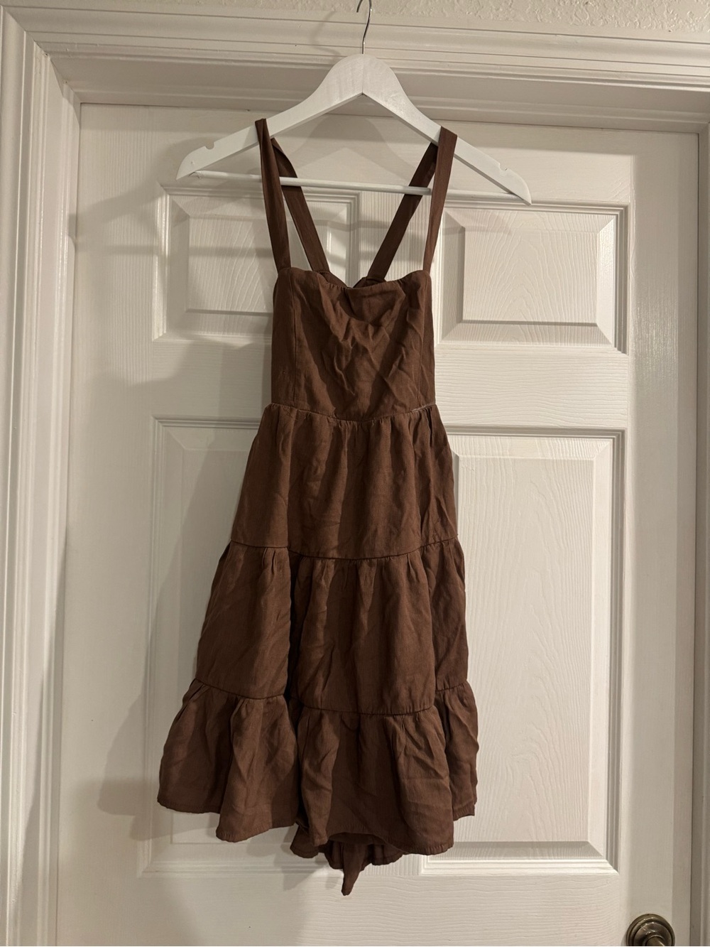 Trixxi Brown Tiered Mini Dress with Adjustable Straps